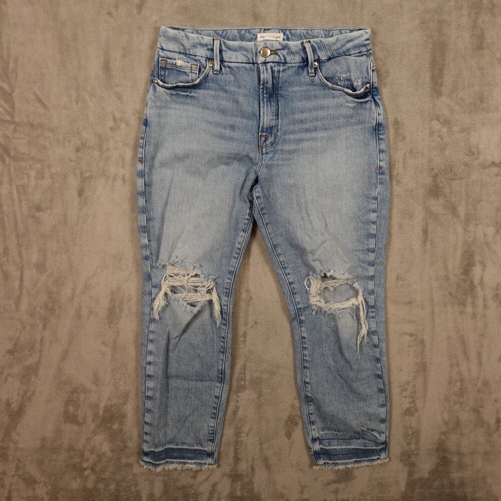 Good American jeans high rise straight crop women's 6/28 blue distressed